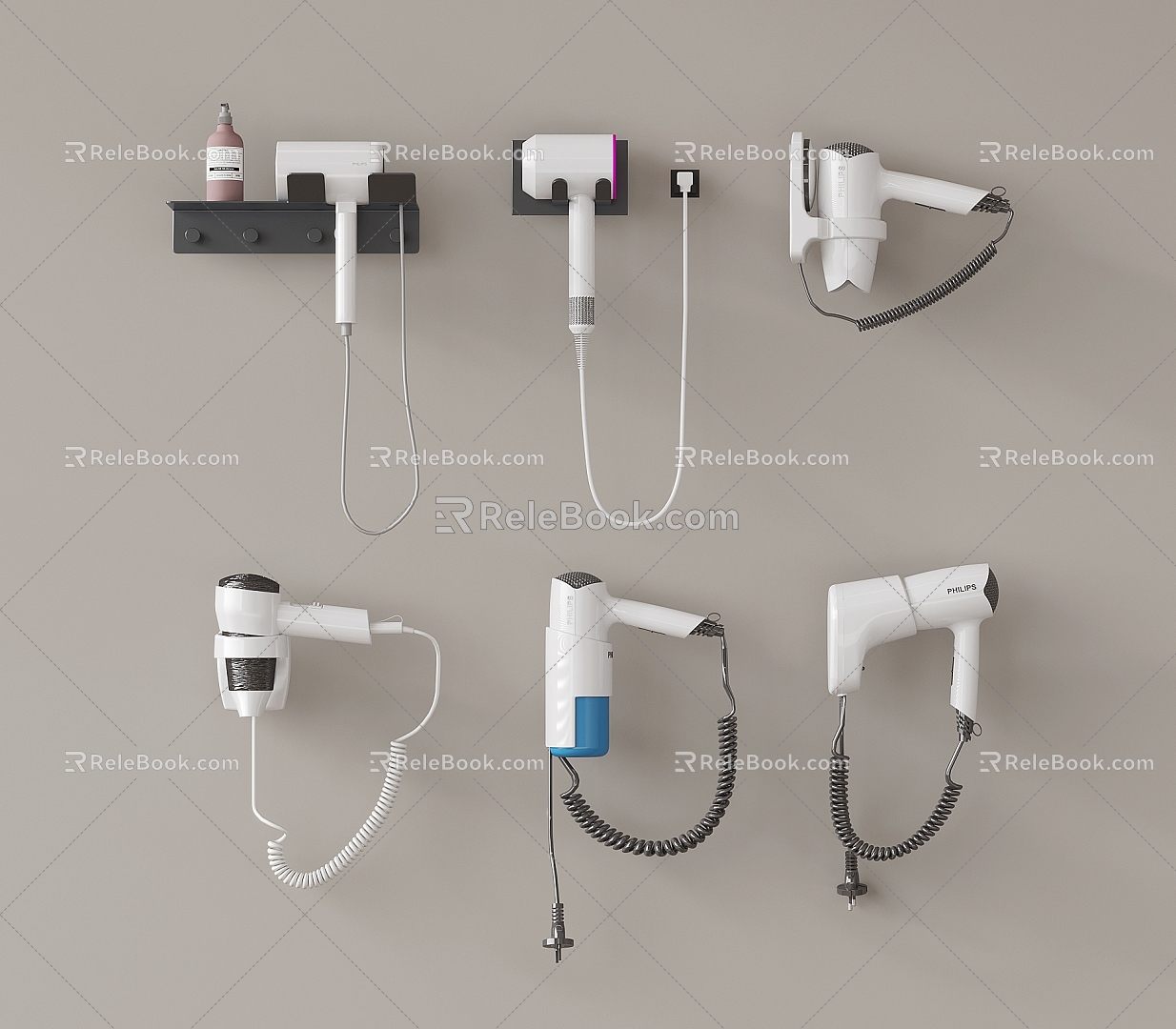 Hair dryer combination wall-mounted hair dryer household appliances 3d model