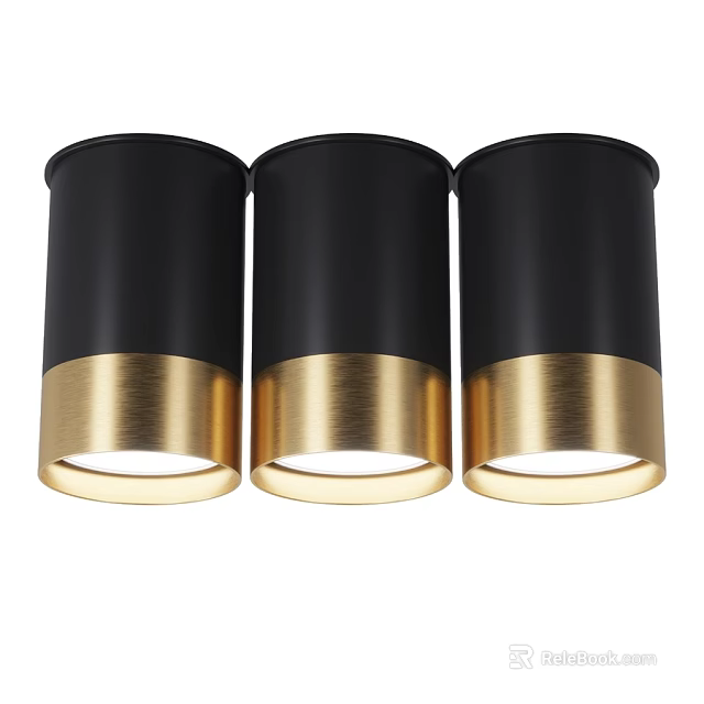 Three Modern Black and Gold Metal Ceiling Downlights for Decorative Lighting 3d model 