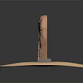 Ancient Egyptian Sculpture Carving with Obelisk and Hieroglyphic Stone Tablet on Sand Base