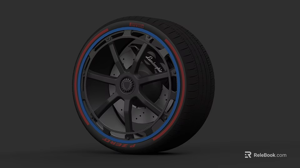 Modern Car Tire With Black Alloy Wheel And Red Blue Accent Design 3d model 