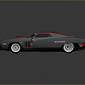 Classic Dodge Muscle Car Featuring Gray Body Red Hood And Roof Stripe Design