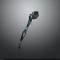 Wizard Wielding Ornate Metal Staff With Colorful Green Blue Details And Beast Claw Base Design