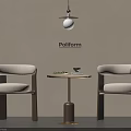 Poliform Interior With Round Table And Beige Padded Wooden Frame Chairs And Hanging Lamp