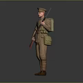 Detailed Game Movie Character In Brown Military Uniform Holding Rifle Standing Pose