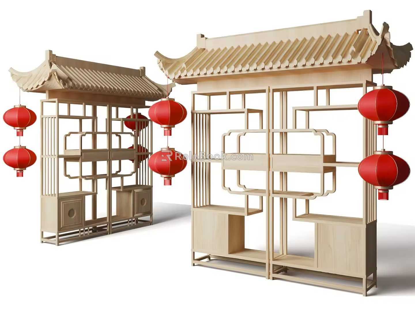 Chinese Style National Style Bookshelf Chinese Style Bookshelf Lantern Chinese Style Bookshelf 3d model