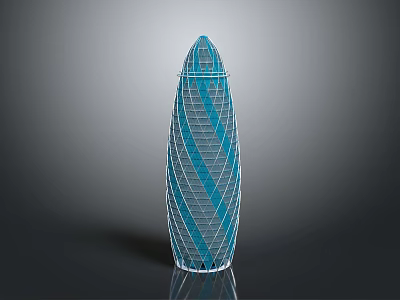 Cartoon Scene Featuring Blue Spiral Skyscraper 3D Model With Modern Design 3d model