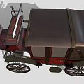 Antique Horse Carriage With Dark Red Body Black Spoked Wheels And Wooden Seats