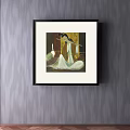 Traditional Female Portrait Painting With White Dress Flute And Vase In Black Frame
