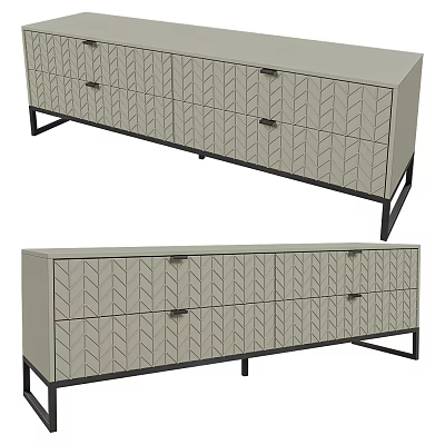 Modern Gray Storage Cabinet With Black Metal Legs And Herringbone Design 3d model