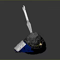 Decorative Silver Sword Hilt With Black Net Wrapped Stone Blue Cloth And Metal Plate