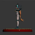 Game Movie Character With Fox Ears Red Hair And Dark Outfit On Red Stone Base