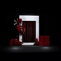Red Themed Photo Spot With Chinese Double Happiness Symbol White Frame And Red Floral Arrangement