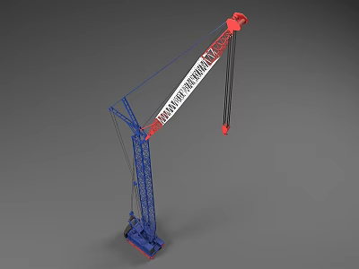 KOBELCO Industrial Crane With Blue Red Boom And Lifting Ropes For Heavy Lifting Operations 3d model