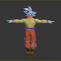 3D Anime Character Model With Silver Hair Muscular Body Torn Orange Pants And Outstretched Arms