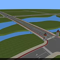Modern Bridge Spanning River With Green Fields And Decorative Towers Road Connections