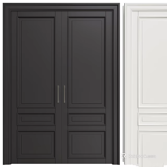 Modern Black And White Hinged Doors Featuring Double And Single Paneled Design 3d model