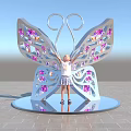 Interactive Butterfly Wing Art Installation With Child Standing And Purple Decorations 3d model