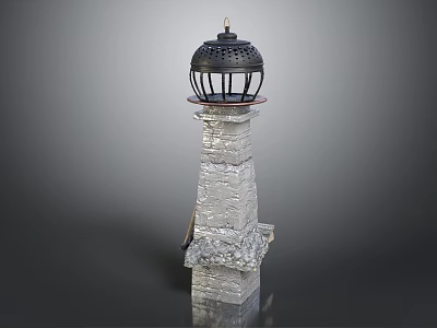 Stone Pillar Decorative Furniture With Black Lantern Top And Lattice Design 3d model
