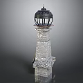 Stone Pillar Decorative Furniture With Black Lantern Top And Lattice Design