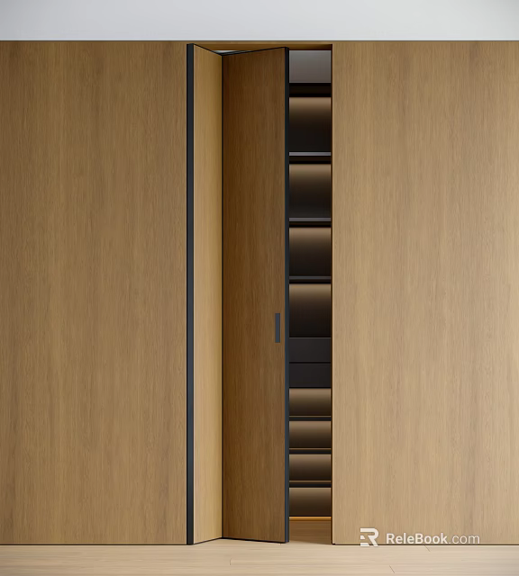 Modern Wooden Folding Door With Open Shelves And Smooth Sliding Mechanism 3d model 