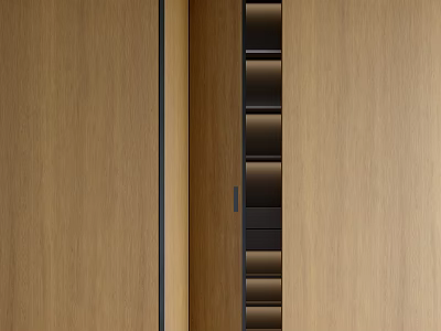 Modern Wooden Folding Door With Open Shelves And Smooth Sliding Mechanism 3d model