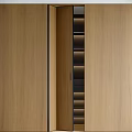Modern Wooden Folding Door With Open Shelves And Smooth Sliding Mechanism