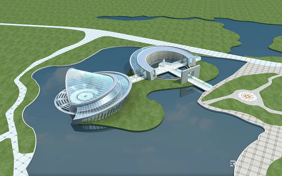 Aerial Planning of Modern Architectural Design With Water Bodies and Green Spaces 3d model 