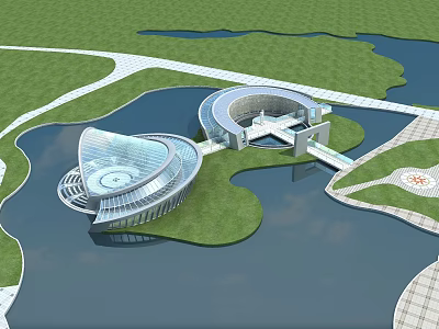 Aerial Planning of Modern Architectural Design With Water Bodies and Green Spaces 3d model