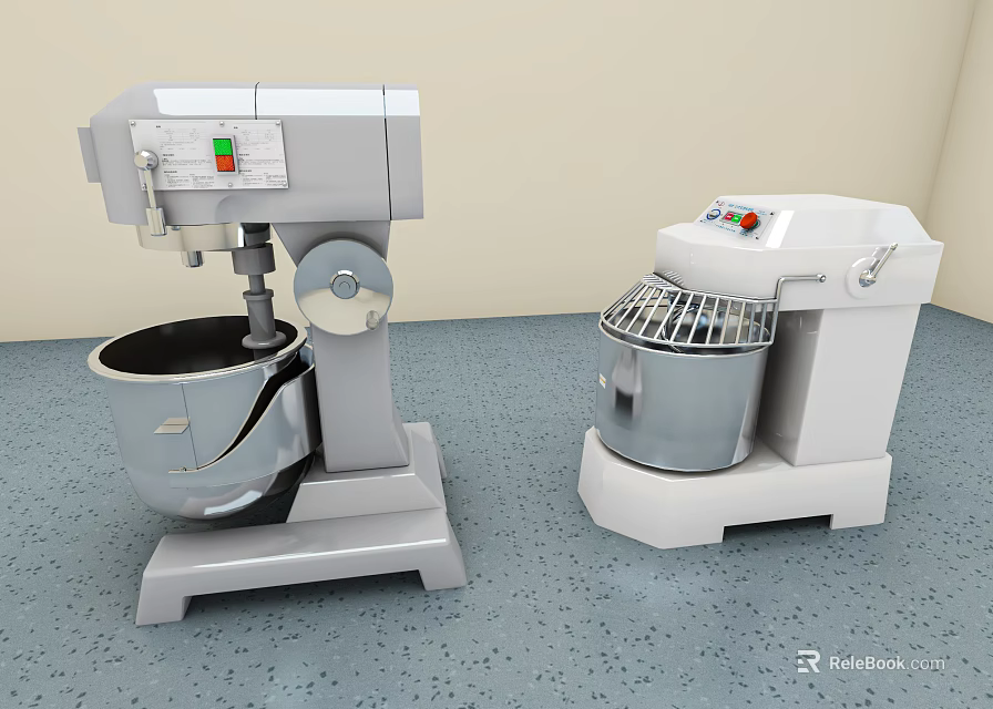 Two Commercial Mixers Gray And White For Bakery Kitchen Equipment 3d model 