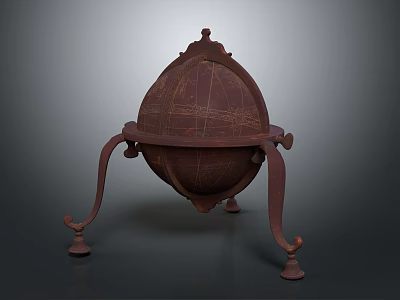 Vintage Globe With Ornate Metal Stand Curved Decorative Legs And Antique Design 3d model