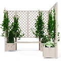 Outdoor Wooden Table and Chair Set With Lattice Screen And Green Plant Planters