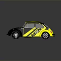 Vintage Beetle Style Car In Yellow And Black With MON Lettering Design
