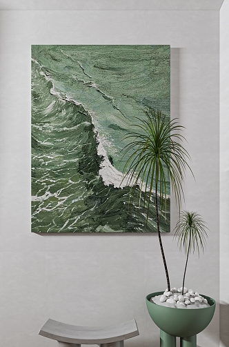 Modern Texture Painting Abstract Painting Sea Abstract Painting Green Small Fresh Hanging Painting 3d model