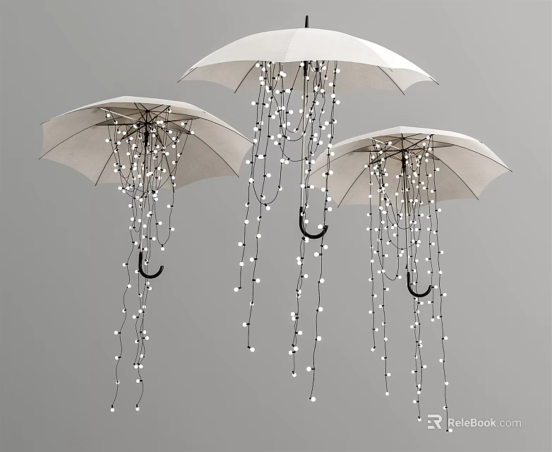 White Umbrella Shaped Decorative Lights with Hanging String Lights for Home Design 3d model 