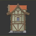 Traditional Wooden House Model with Red Tile Roof Two Floors Stone Base and Classic Windows
