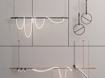 Modern Chandelier Design With Curved Lines And Circular Rings For Contemporary Interior Lighting 3d model