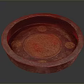 Antique Copper Round Tray With Intricate Sculpture Carving And Central Pattern