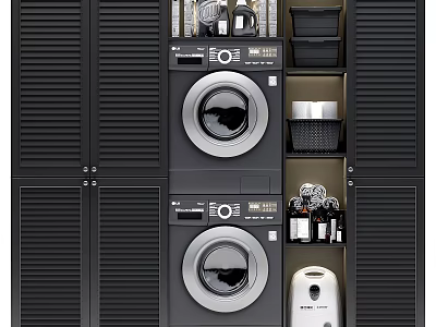 Black Bathroom Cabinet Rack With Washer Dryer Storage And Organizer Shelves 3d model