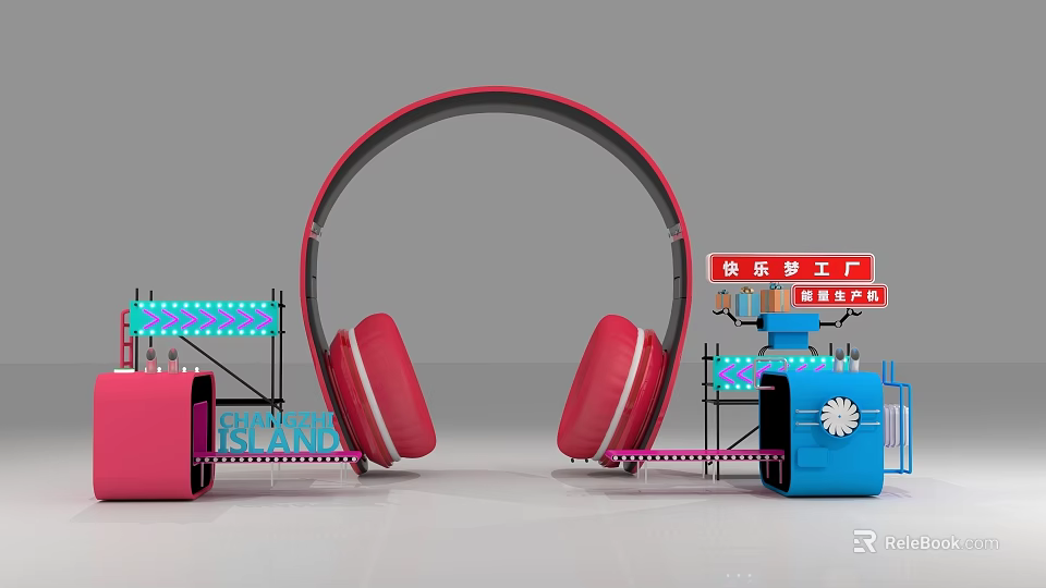 Popular Photo Spot With Red Headphones Blue Pink Installations And Happy Dream Factory 3d model 