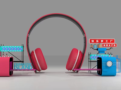 Popular Photo Spot With Red Headphones Blue Pink Installations And Happy Dream Factory 3d model