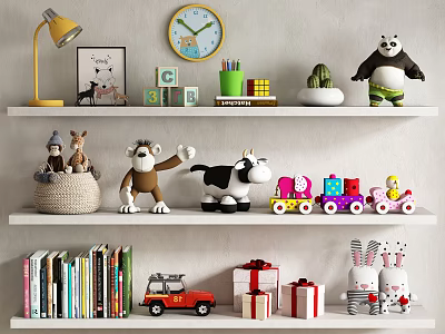 Ornament and Figurine Collection with Animal Toys Books Gift Boxes and Potted Cactus 3d model