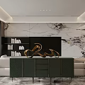 Luxury Modern Living Dining Room With Marble Wall Beige Sofa Coffee Table Open Concept Design