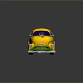 Yellow Vintage Van With JIMMY'S Lettering Green Stripes Purple Windows And Silver Exhaust Pipe