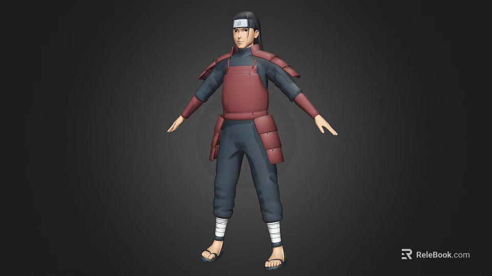 Game and Movie Character 3D Model With Red Armor Dark Outfit Headband And Sandals 3d model 