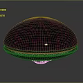 Shiny Metallic Cosmic Spacecraft with Smooth Surface and Orange Ring Floating in Dark Background