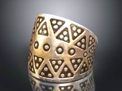 Intricate Metallic Bangle With Geometric Triangular And Circular Hollow Patterns 3d model