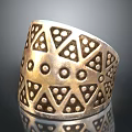 Intricate Metallic Bangle With Geometric Triangular And Circular Hollow Patterns
