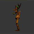 Wooden Reindeer Character With Branch Antlers Green Decorations And Outstretched Limbs