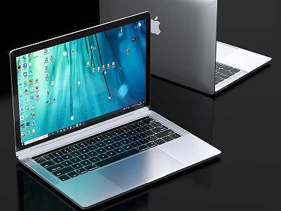 Sleek Silver Apple Laptop Open With Desktop Icons And Closed Model 3d model