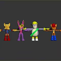 Colorful Cartoon Toy Figures With Various Poses And Weapons Standing Together